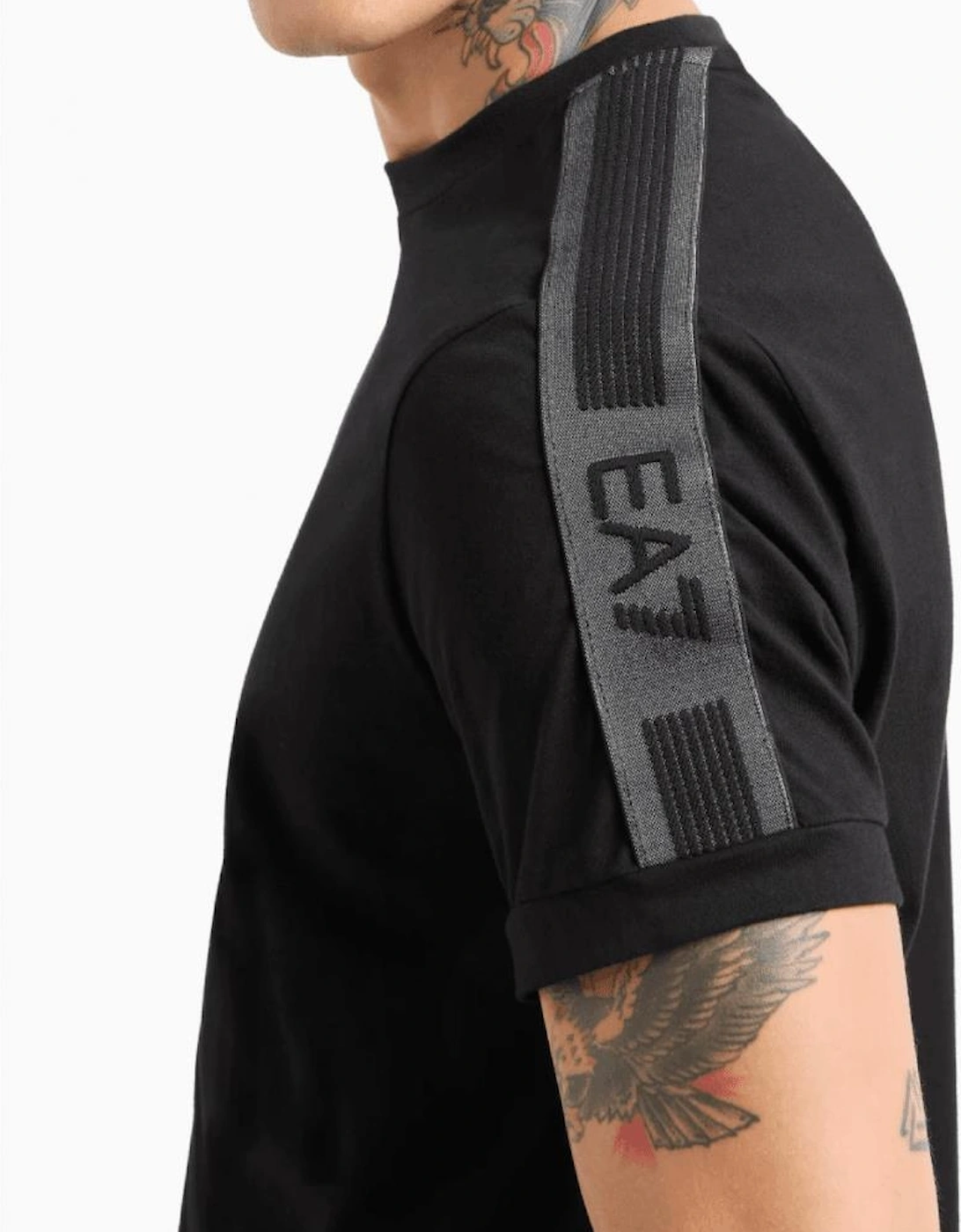 Taped Shoulder Logo Black T-Shirt