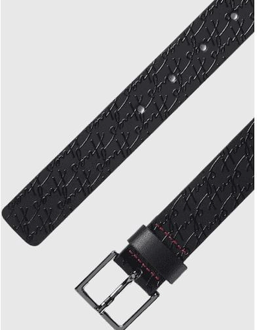 Handwritten Allover Logo Buckle Leather Black Belt