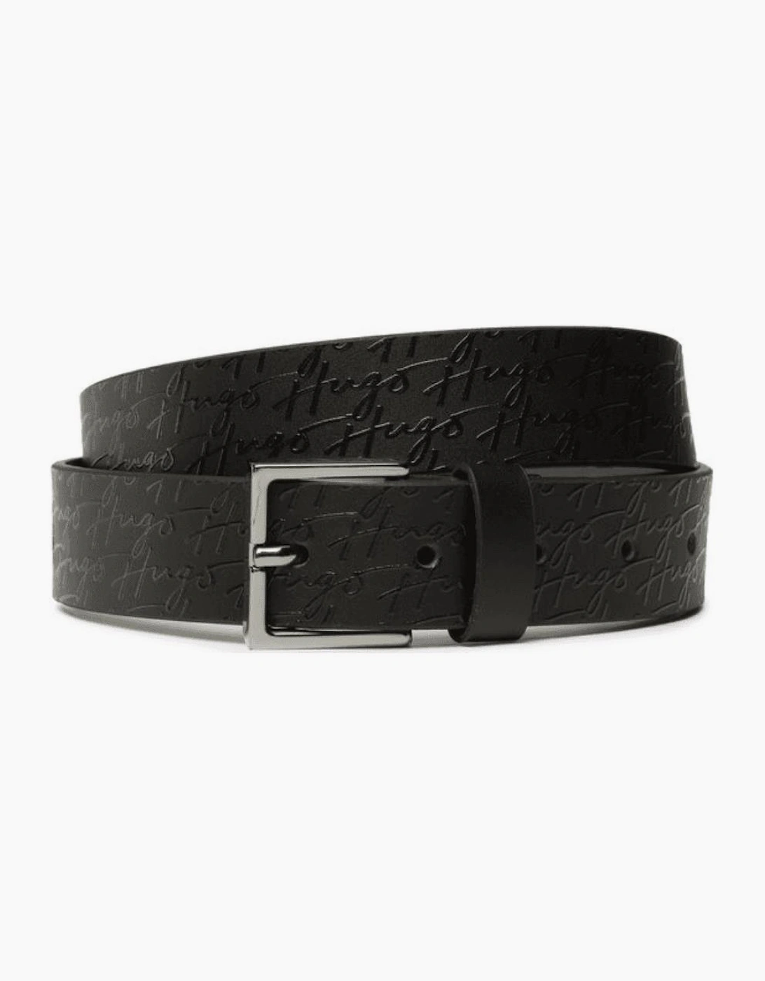 Handwritten Allover Logo Buckle Leather Black Belt