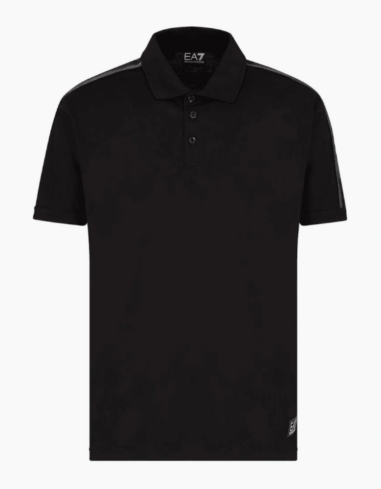 Taped Shoulder Logo Black Polo Shirt