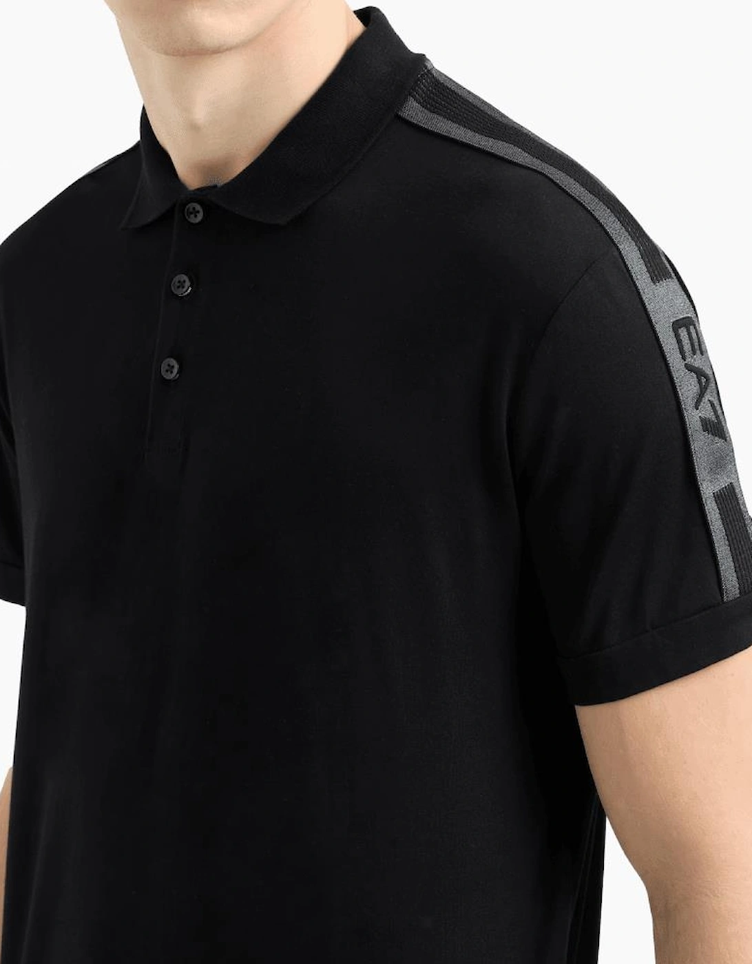 Taped Shoulder Logo Black Polo Shirt