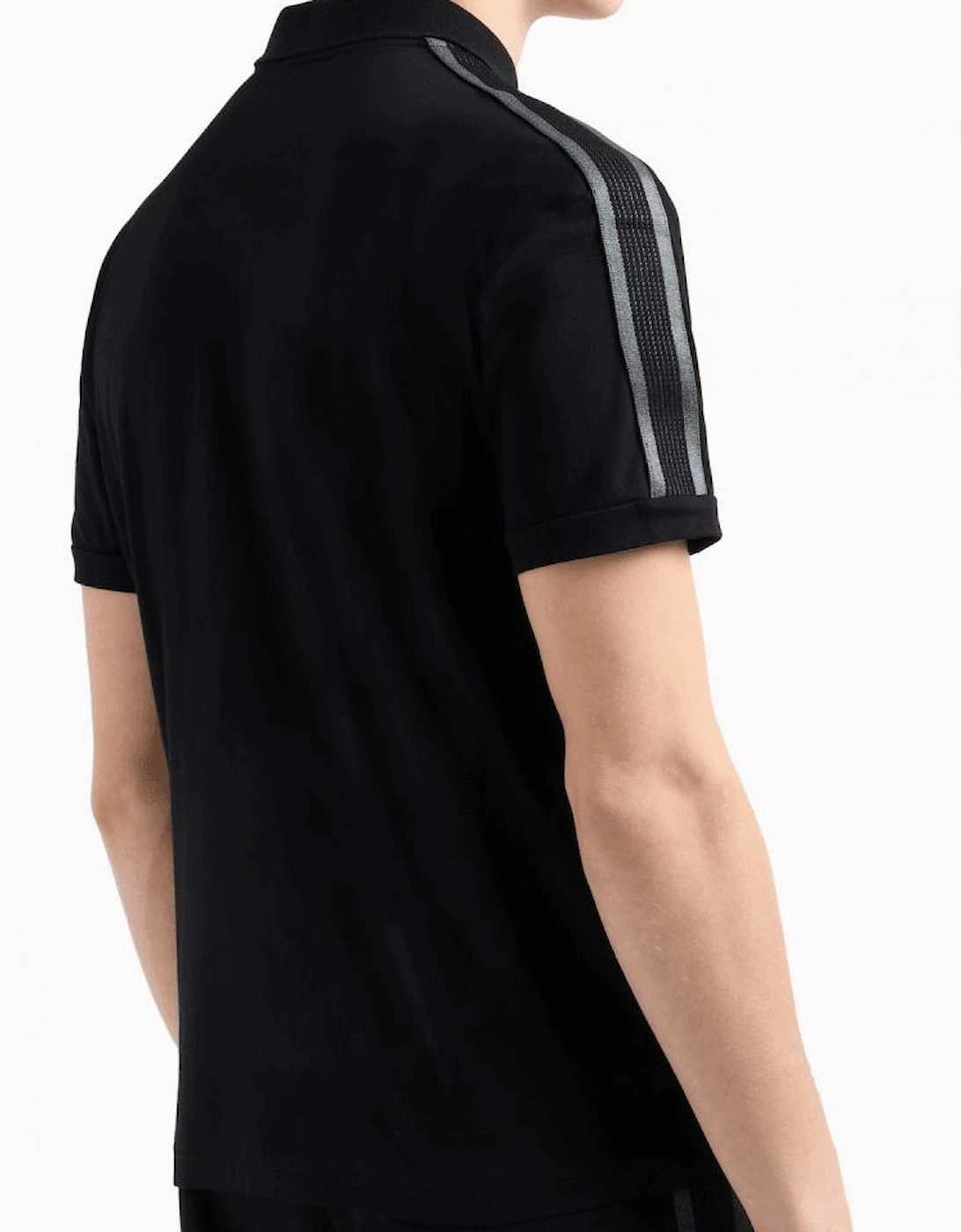 Taped Shoulder Logo Black Polo Shirt