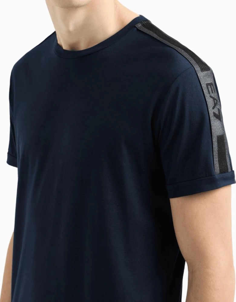 Taped Shoulder Logo Navy T-Shirt