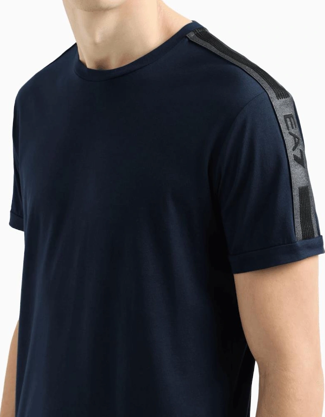 Taped Shoulder Logo Navy T-Shirt