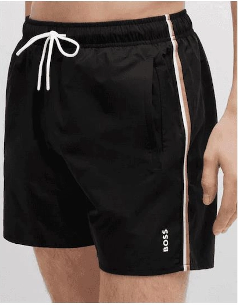 Iconic Stripe Logo Black Swim Shorts