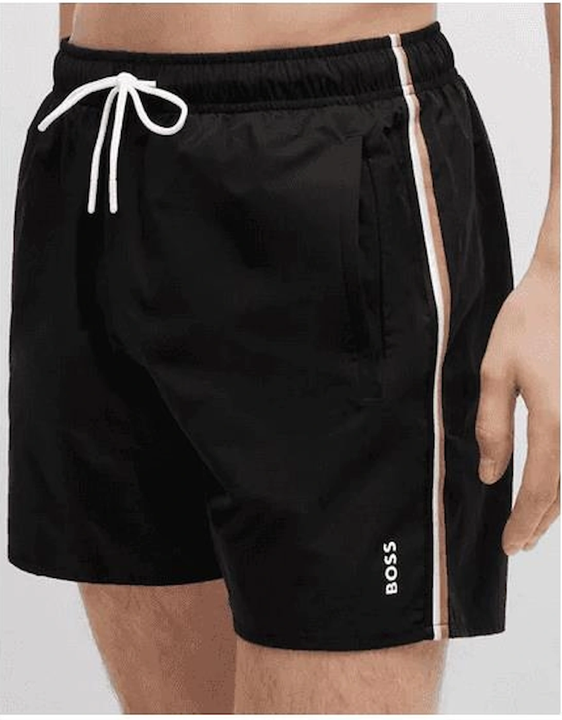 Iconic Stripe Logo Black Swim Shorts