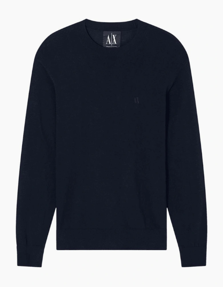 Embroidered Logo Fine Knit Navy Knitwear Jumper