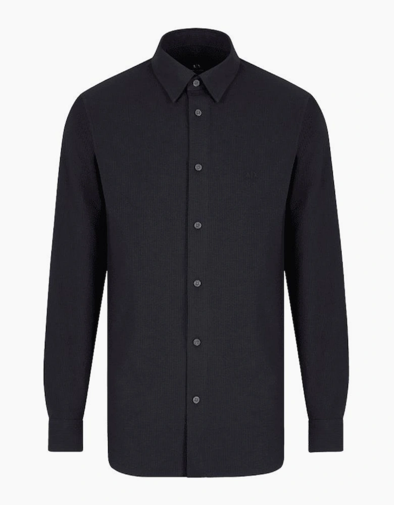 Seersucker Textured Long Sleeve Navy Shirt
