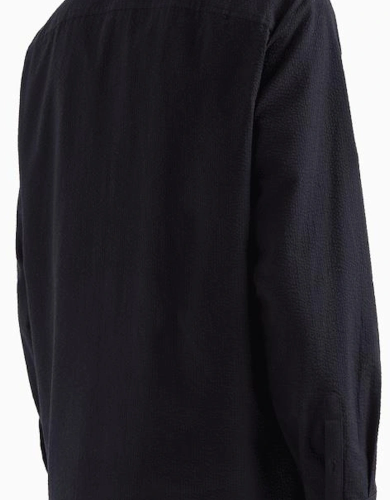 Seersucker Textured Long Sleeve Navy Shirt
