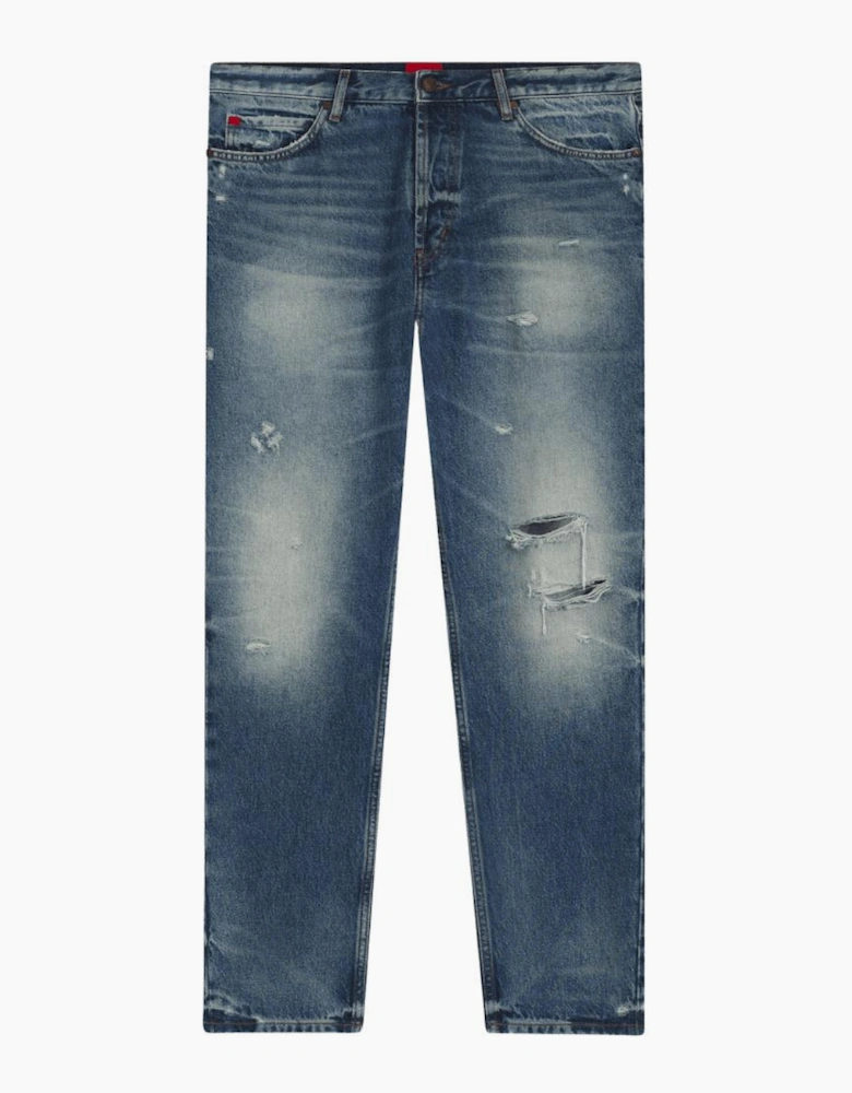 HUGO 634 Tapered Fit Distressed Blue Jeans