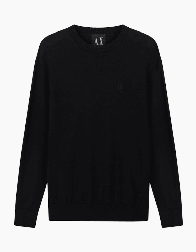 Embroidered Logo Fine Knit Black Knitwear Jumper