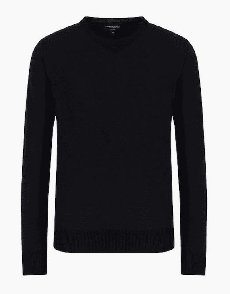 Crew Neck Wool Black Knitted Jumper