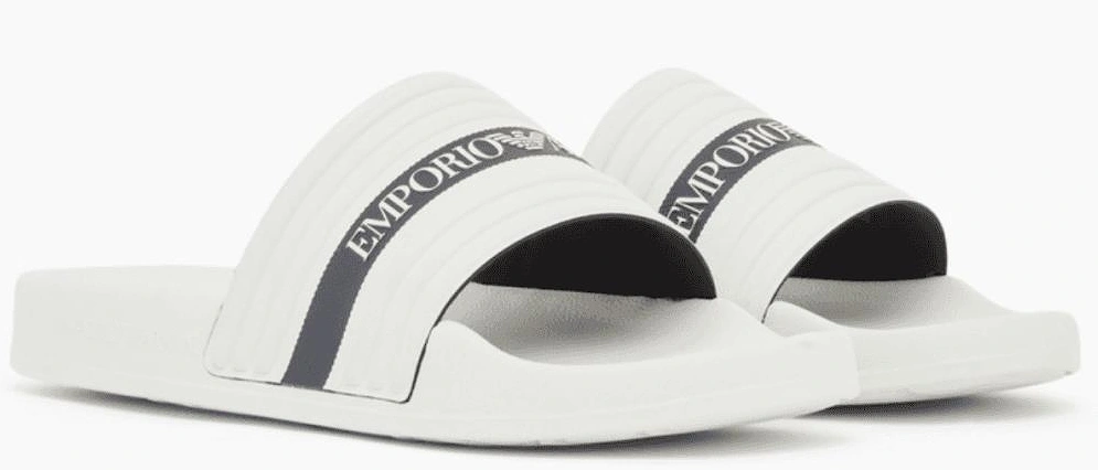Tape Logo White Rubber Sliders