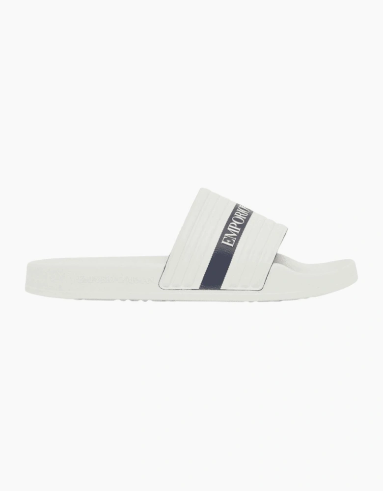 Tape Logo White Rubber Sliders
