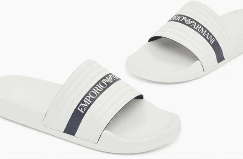 Tape Logo White Rubber Sliders