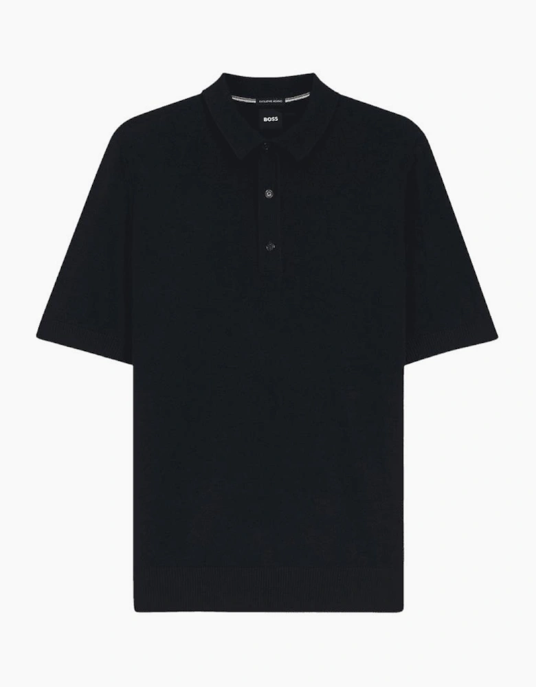 H-Nolano Fine Merino Knitted Navy Polo Shirt