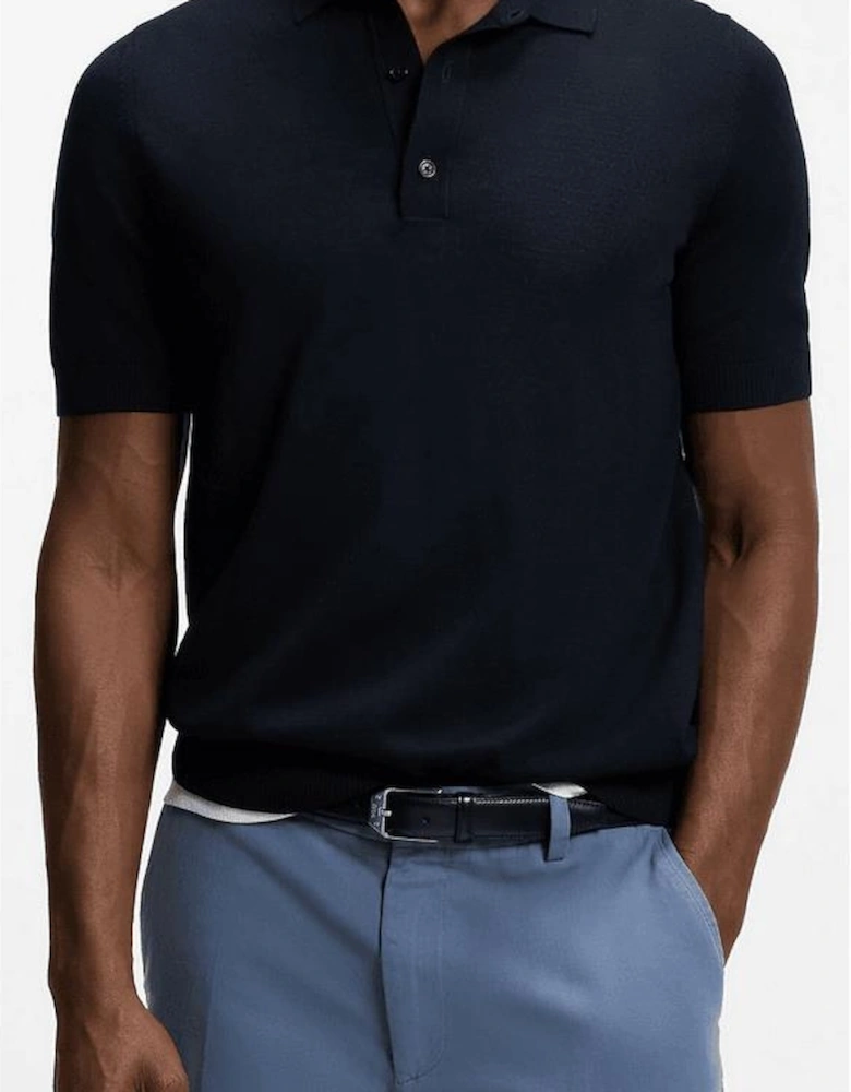 H-Nolano Fine Merino Knitted Navy Polo Shirt