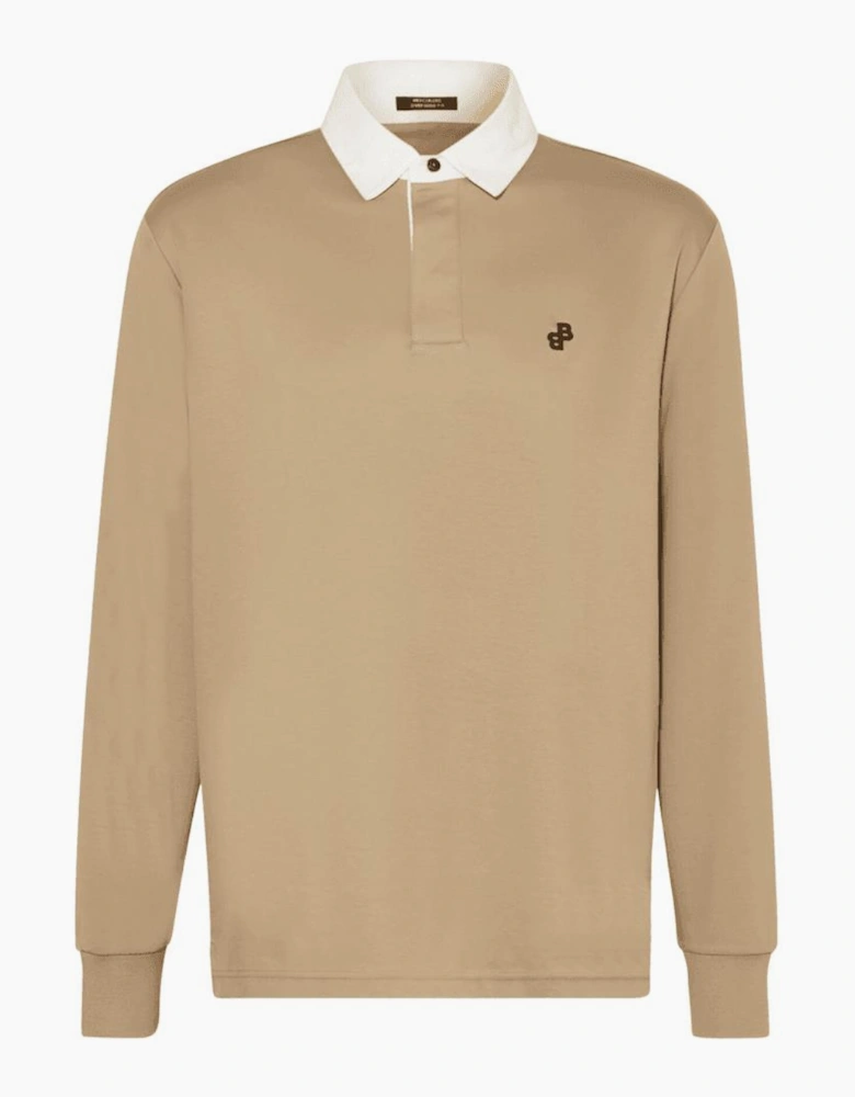 Partoes Reflected Logo Long Sleeve Beige Polo Shirt
