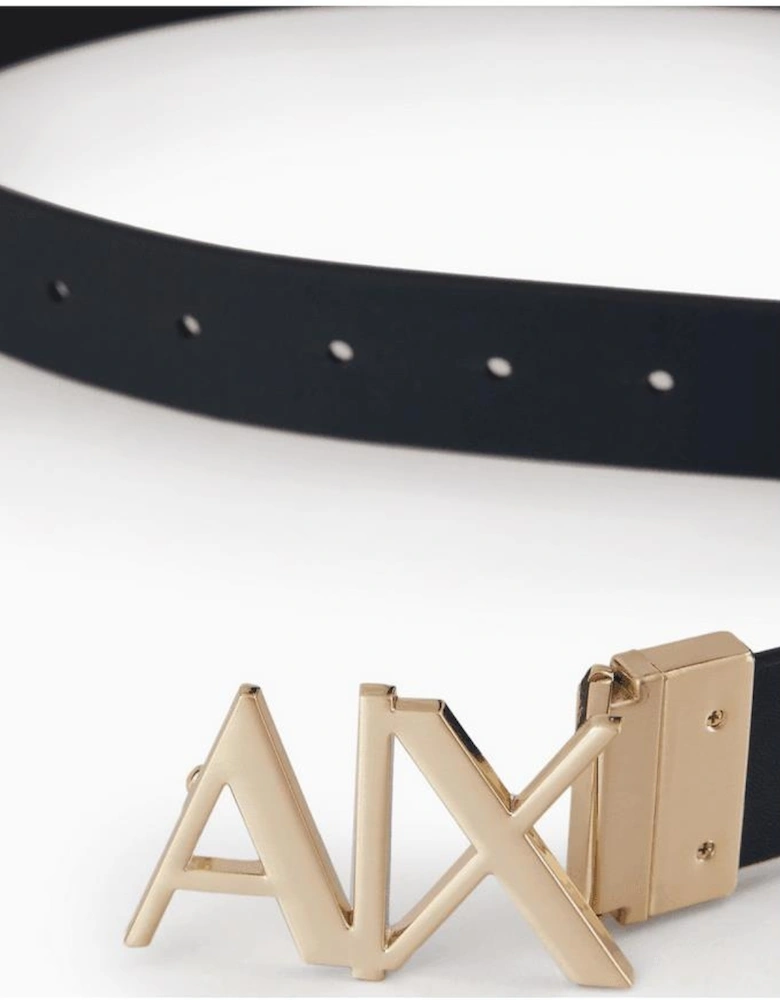 Gold AX Buckle Reversible Black/Navy Leather Belt