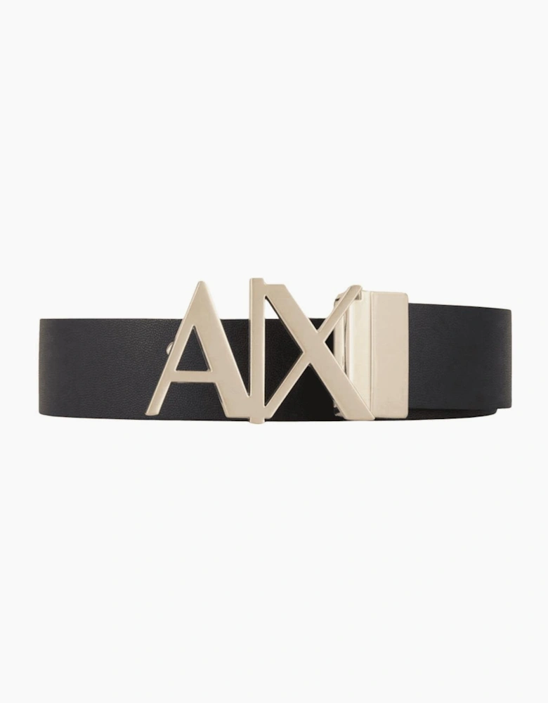 Gold AX Buckle Reversible Black/Navy Leather Belt