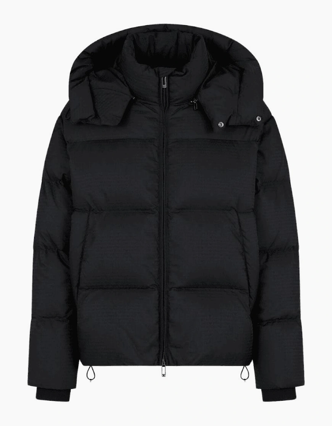 Jacquard Nylon Allover Logo Black Puffer Jacket
