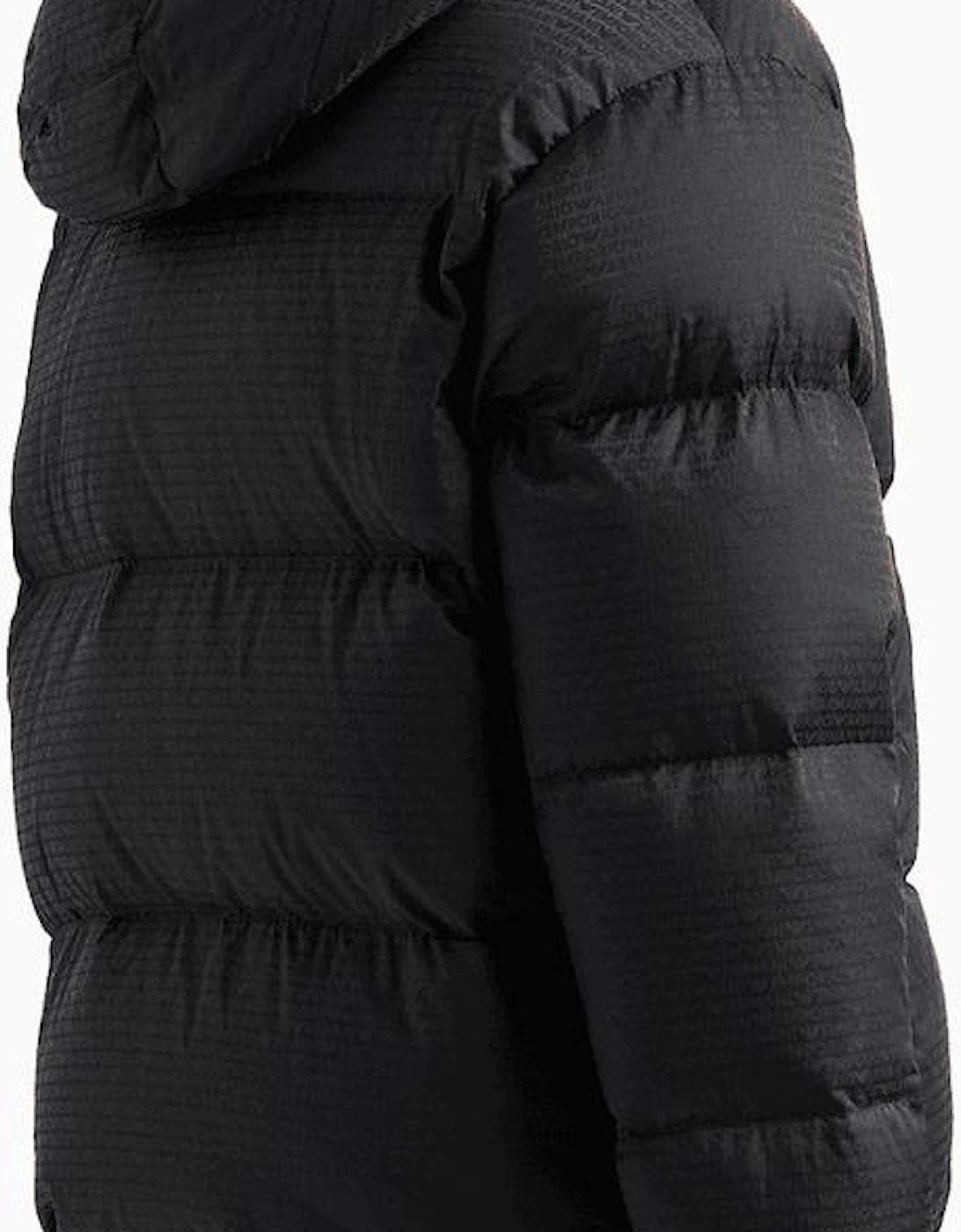 Jacquard Nylon Allover Logo Black Puffer Jacket