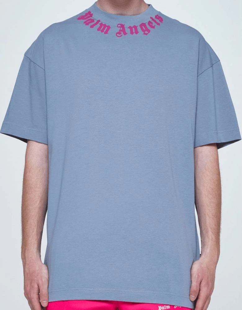 Neck Logo Oversized Blue/Pink T-Shirt
