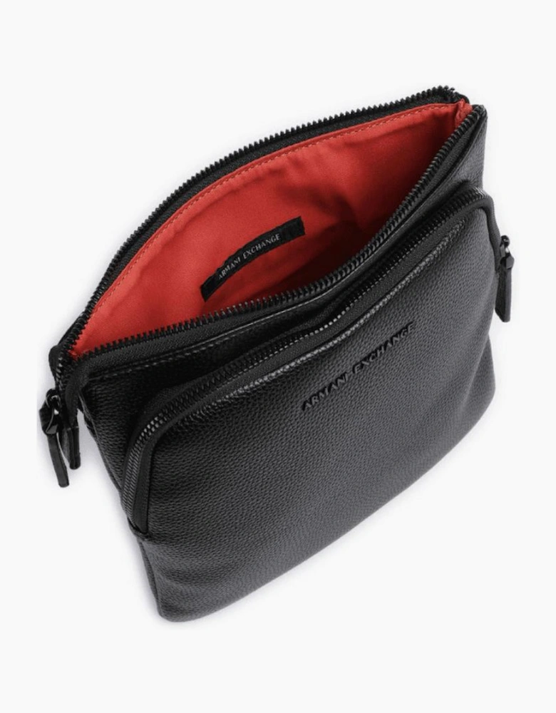 Grained Metal Logo Black Crossbody Bag