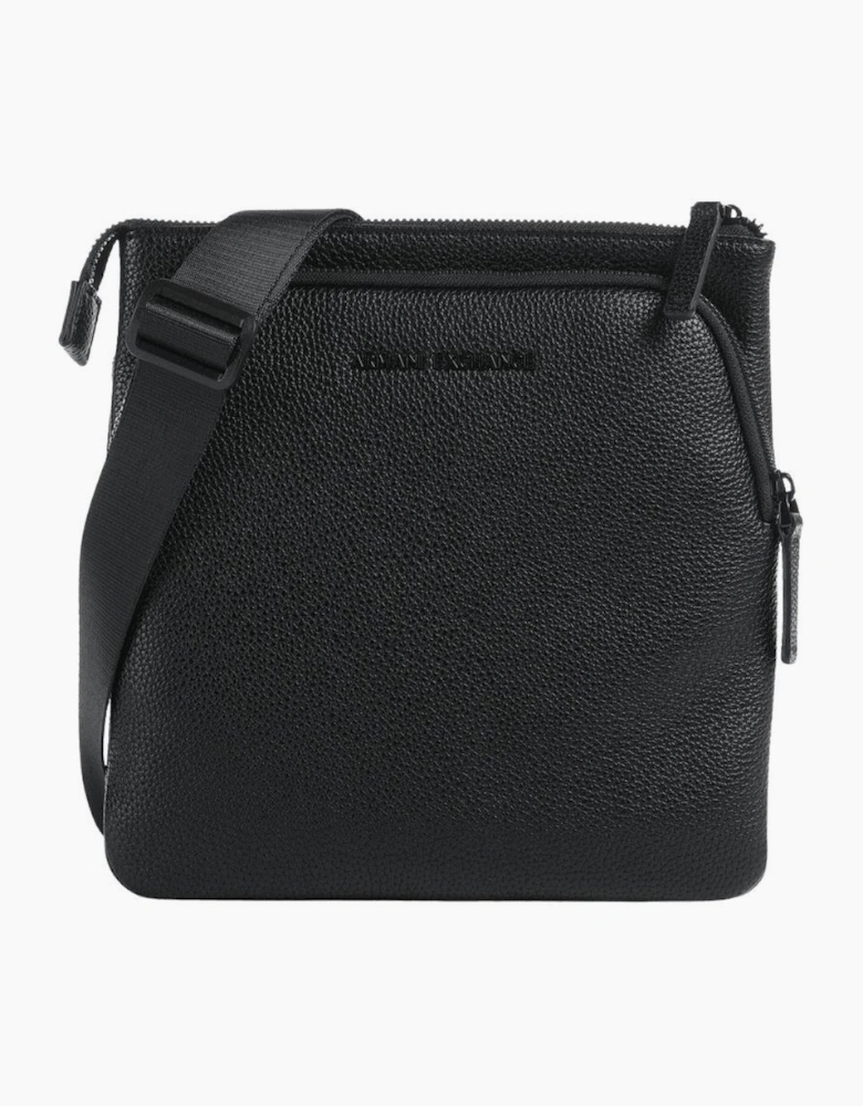 Grained Metal Logo Black Crossbody Bag