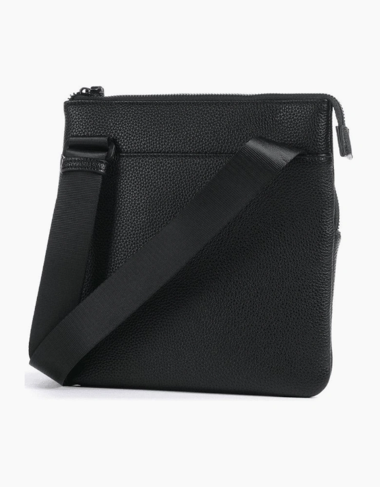 Grained Metal Logo Black Crossbody Bag