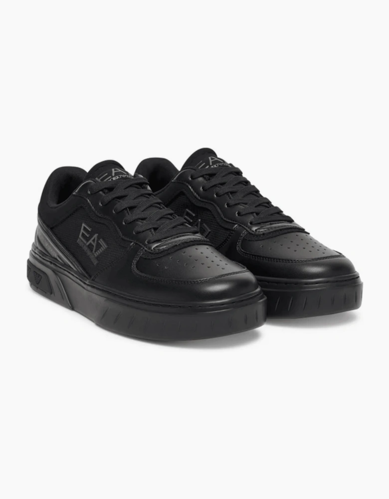 Lace Up Leather/Mesh Black/Gold Trainer