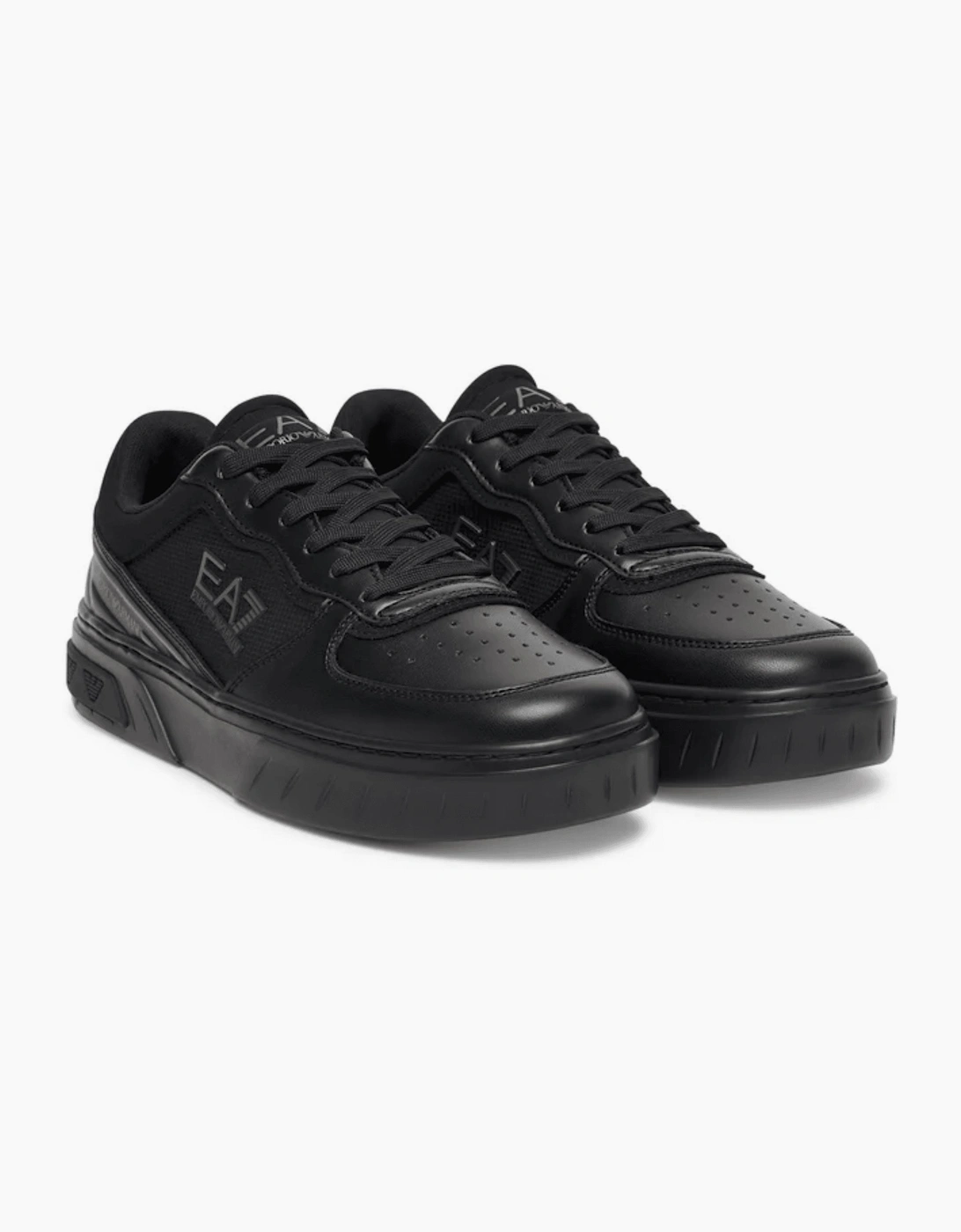 Lace Up Leather/Mesh Black/Gold Trainer