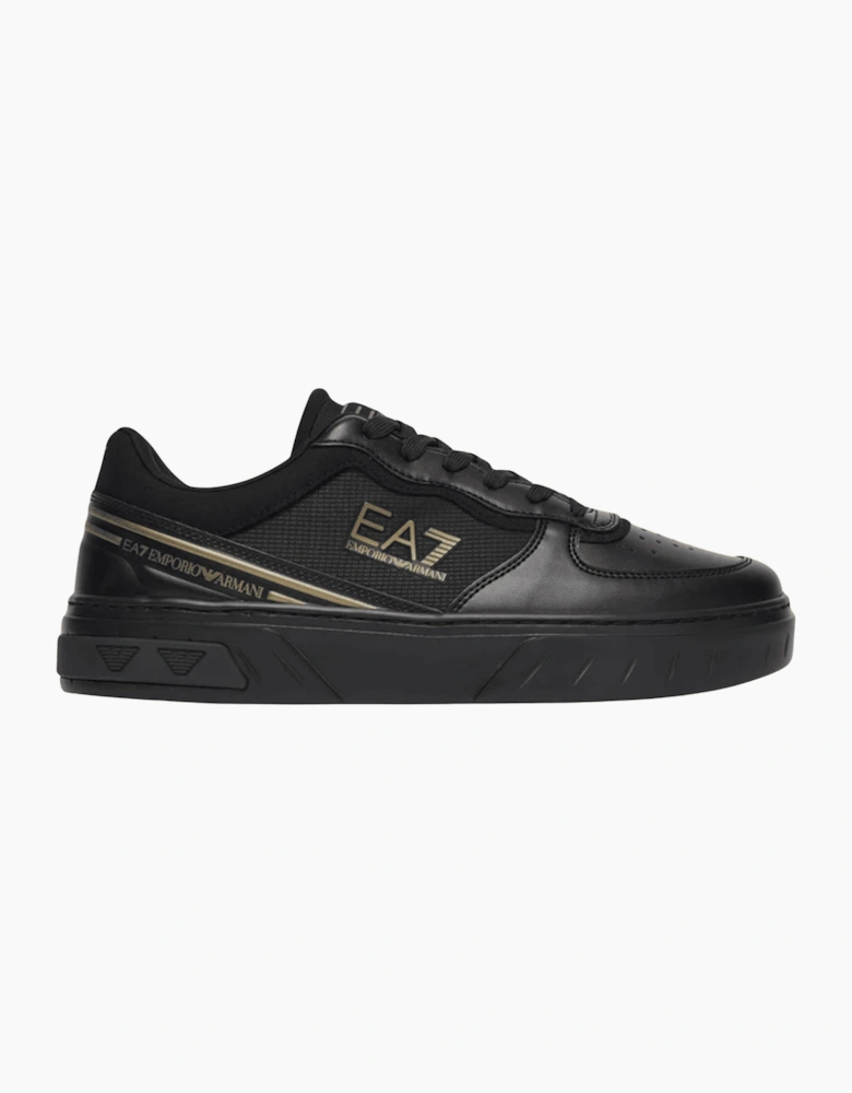 Lace Up Leather/Mesh Black/Gold Trainer