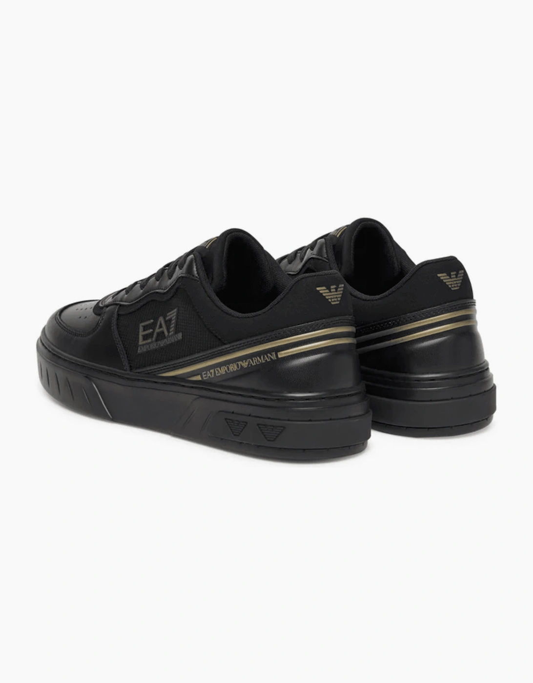 Lace Up Leather/Mesh Black/Gold Trainer