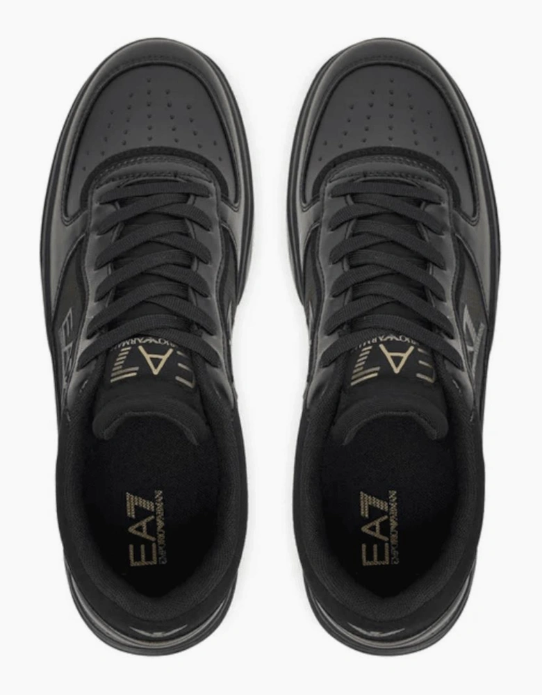 Lace Up Leather/Mesh Black/Gold Trainer