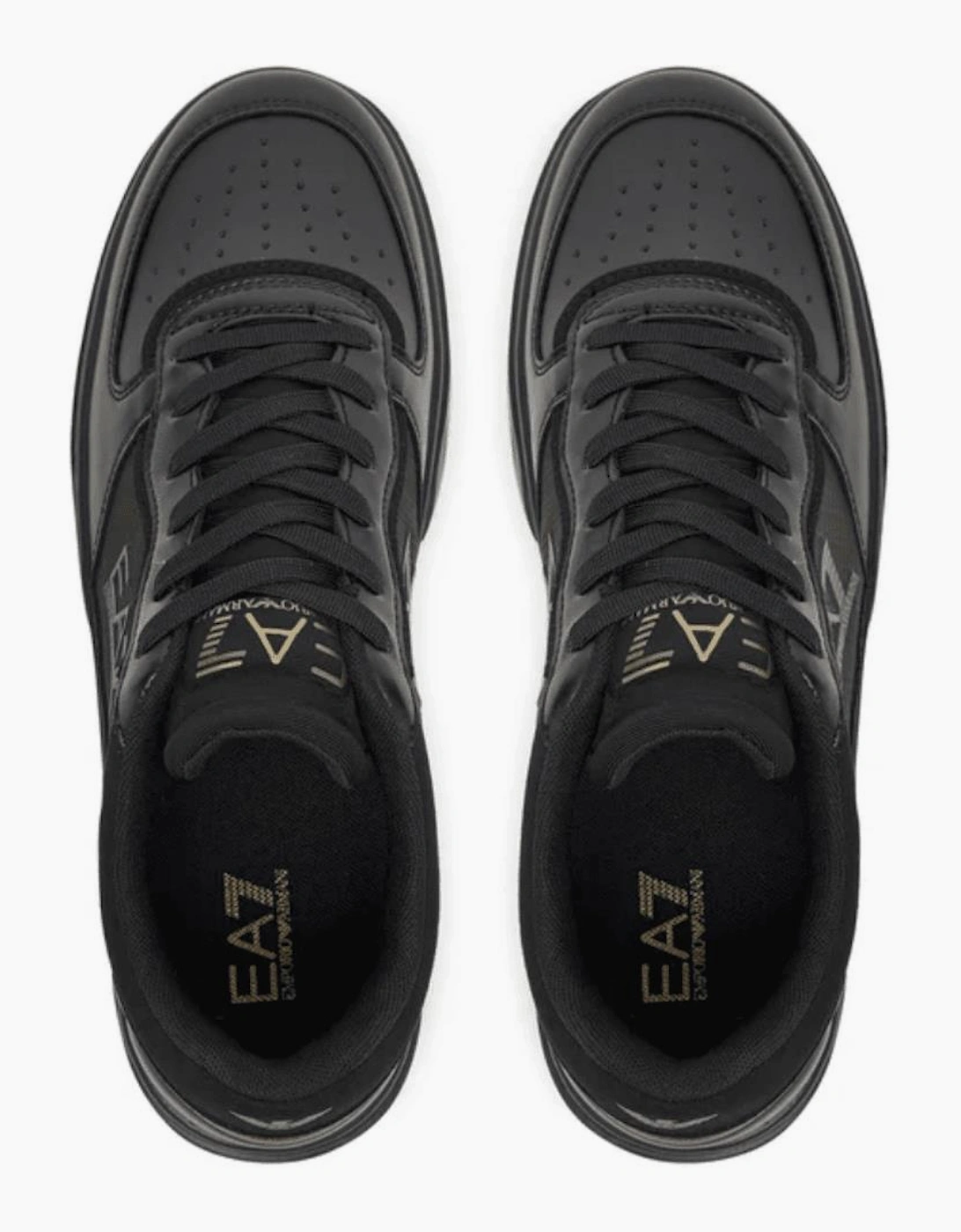 Lace Up Leather/Mesh Black/Gold Trainer