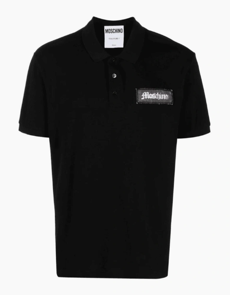 Cotton Collar Logo Button Up Black Polo Shirt