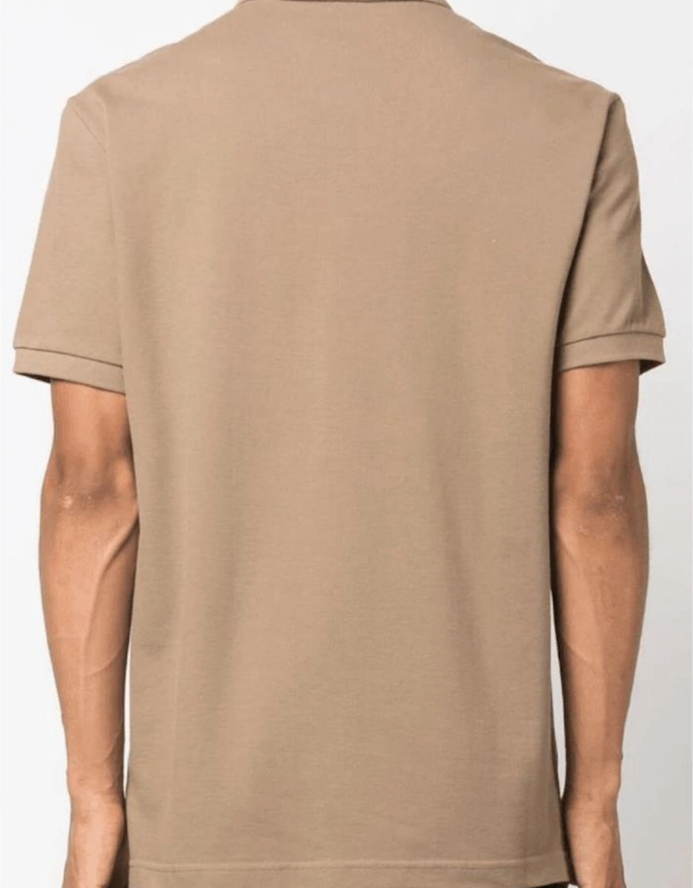 Cotton Collar Logo Button Up Beige Polo Shirt