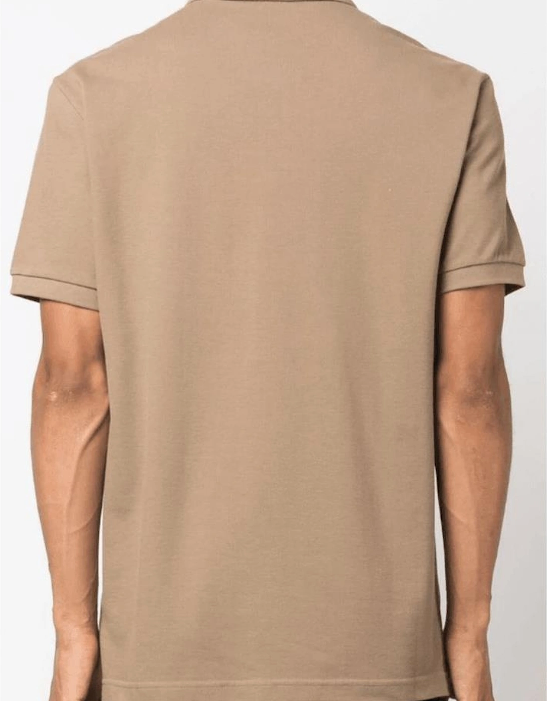Cotton Collar Logo Button Up Beige Polo Shirt
