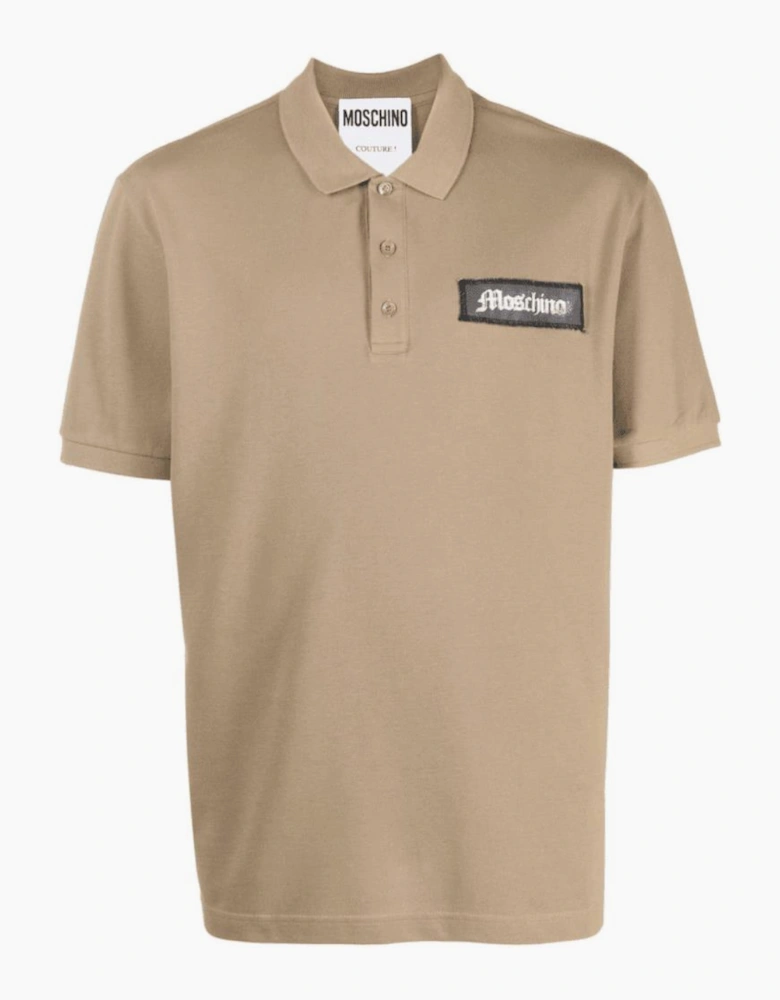 Cotton Collar Logo Button Up Beige Polo Shirt