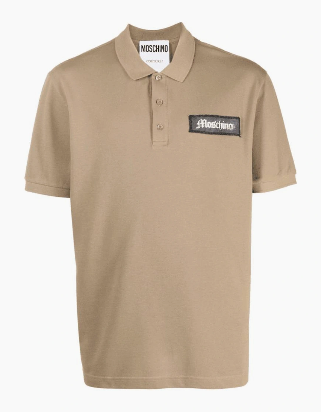 Cotton Collar Logo Button Up Beige Polo Shirt
