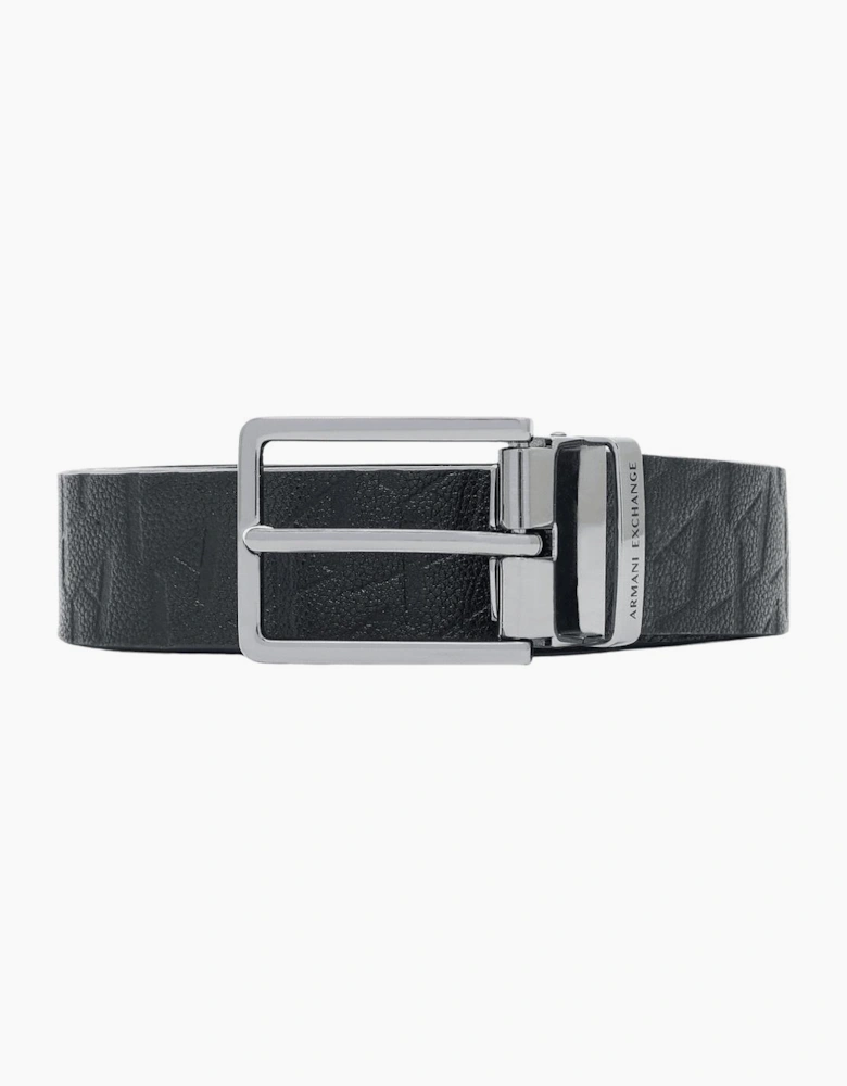 Metal Buckle Monogram All Over Black Leather Belt