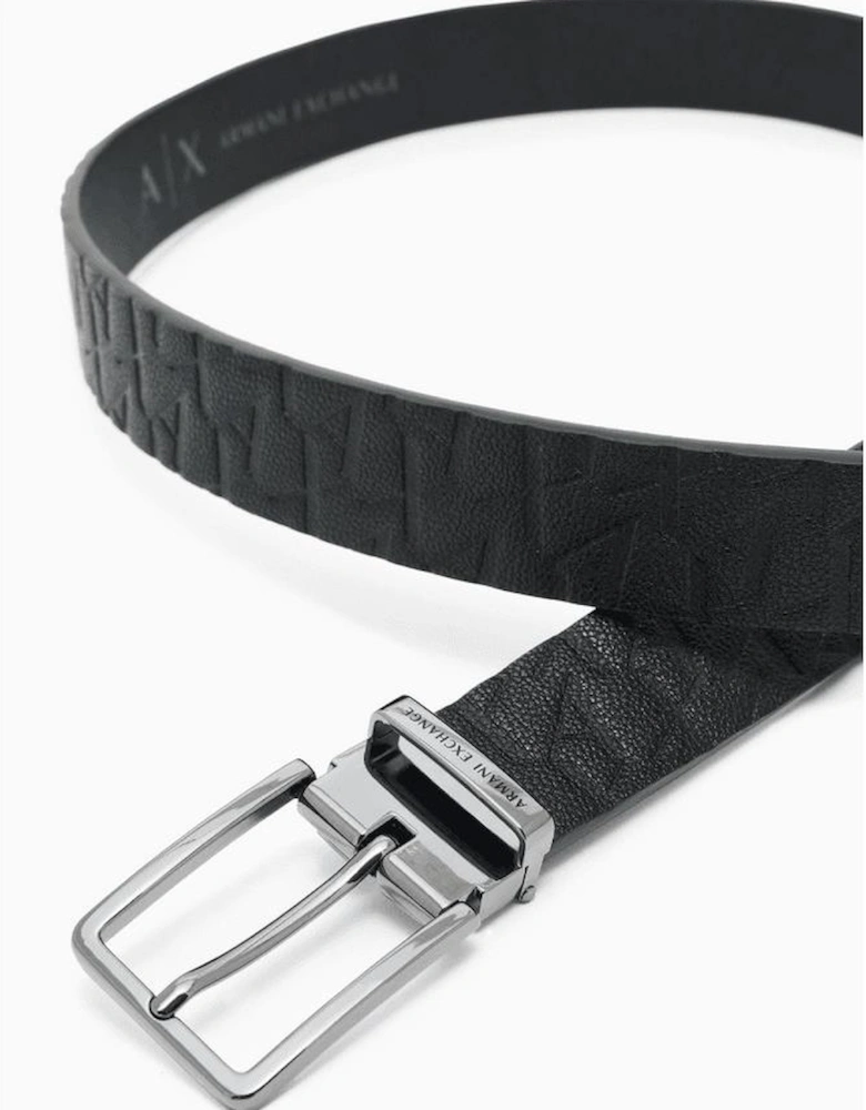 Metal Buckle Monogram All Over Black Leather Belt