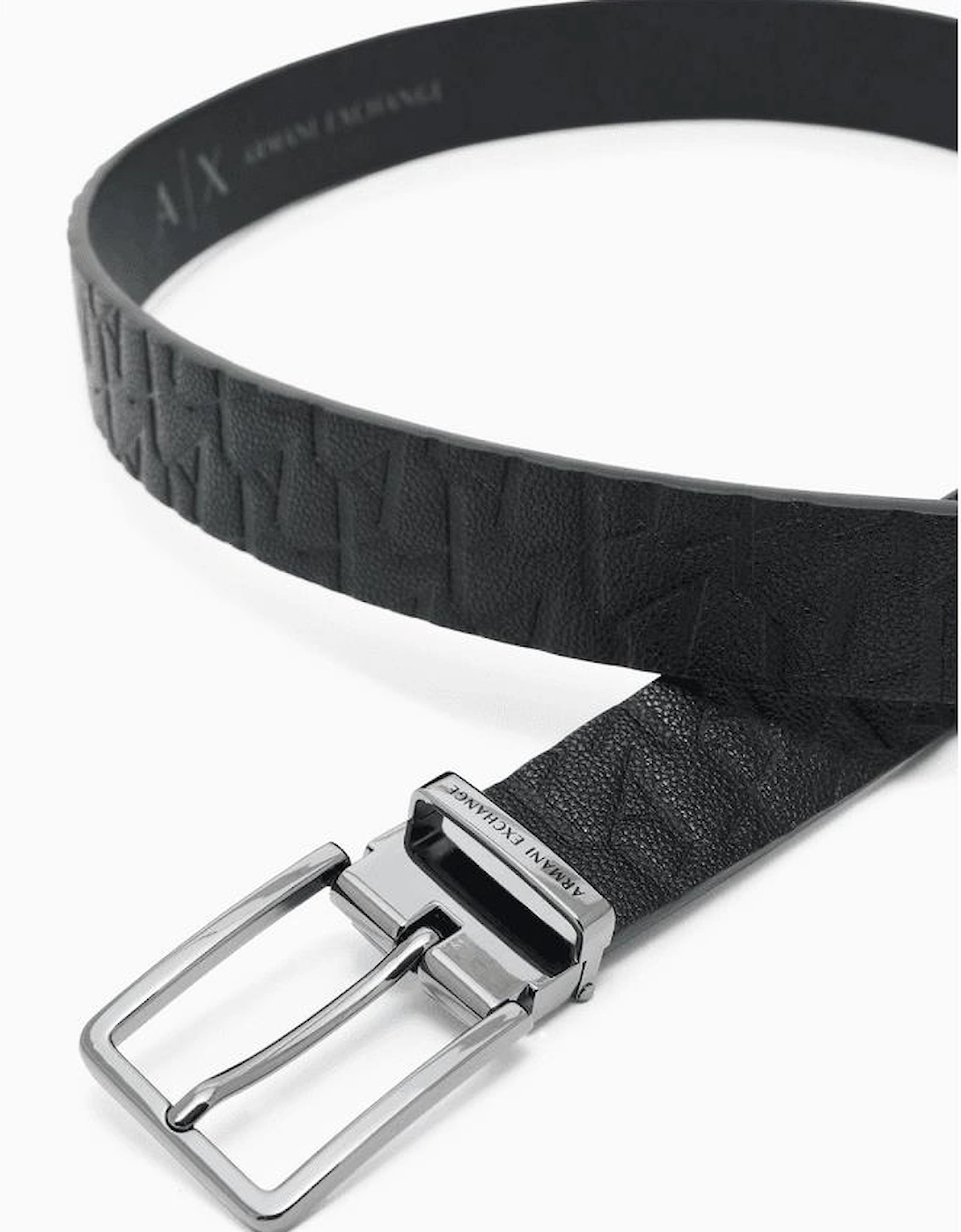 Metal Buckle Monogram All Over Black Leather Belt