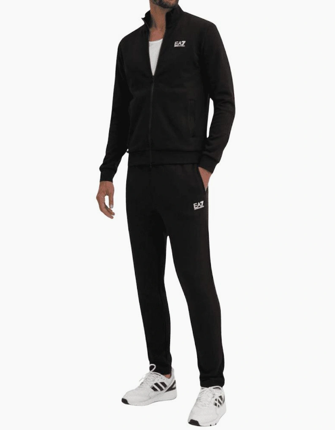 Core ID Open Bottom Black Funnel Neck Cotton Tracksuit