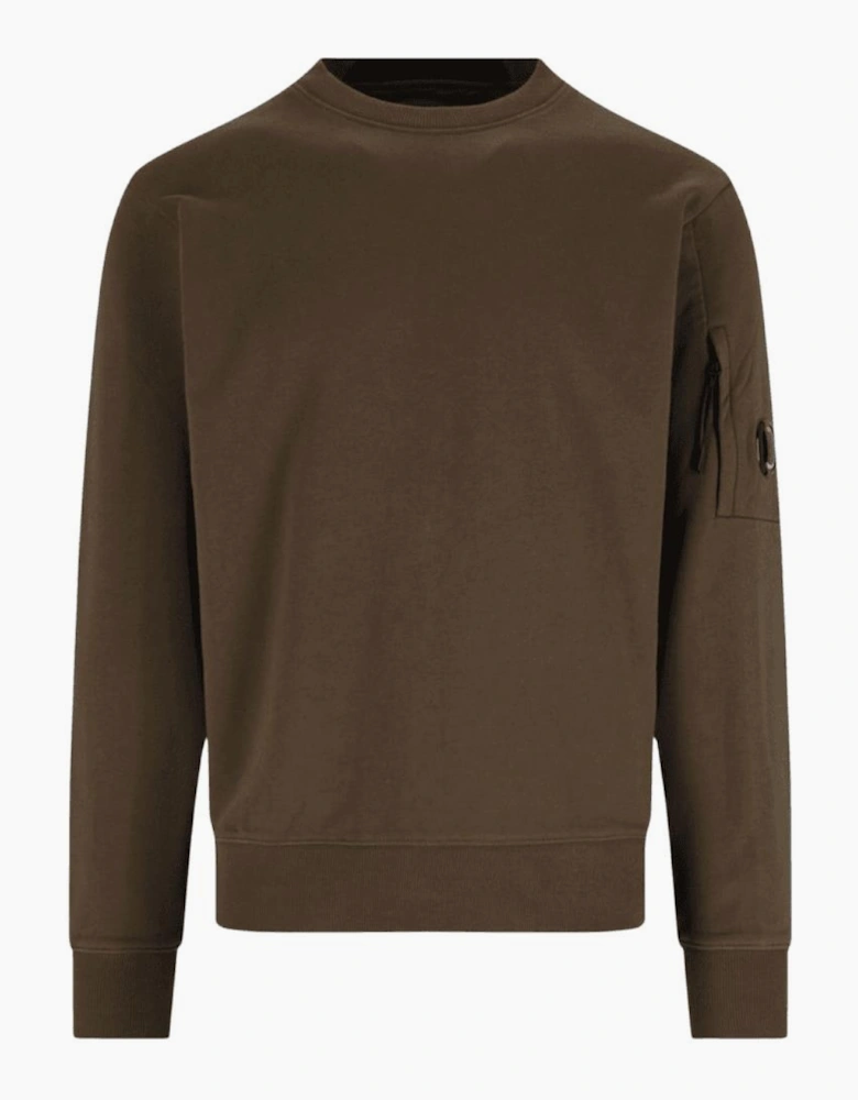 Cotton Lens Logo Crew Neck Khaki Sweatshirt