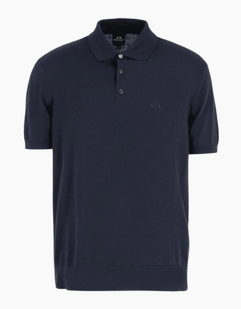 Regular Fit Embroidered Logo Knitted Navy Polo Shirt