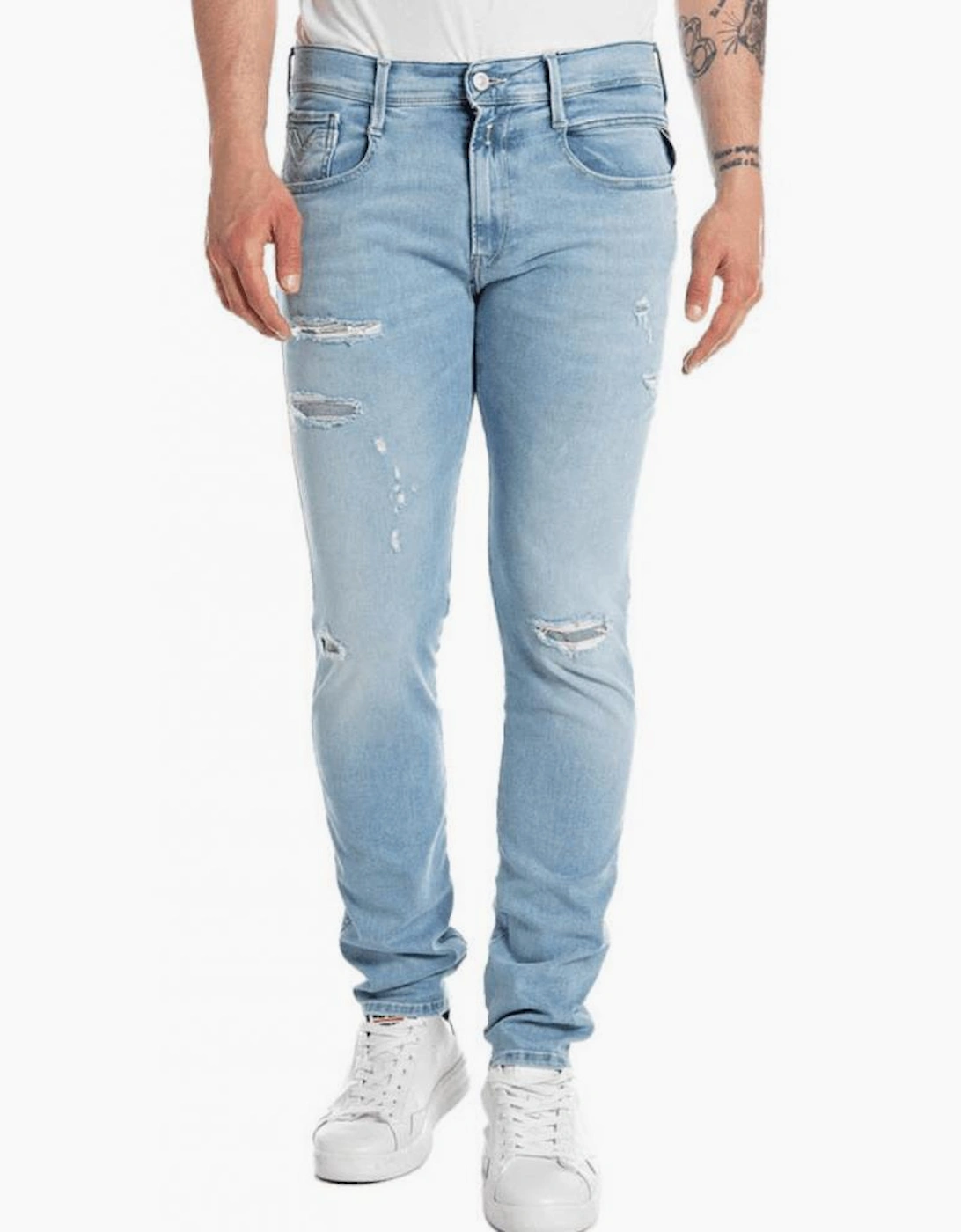 Anbass Distressed Light Wash Slim Fit Jeans