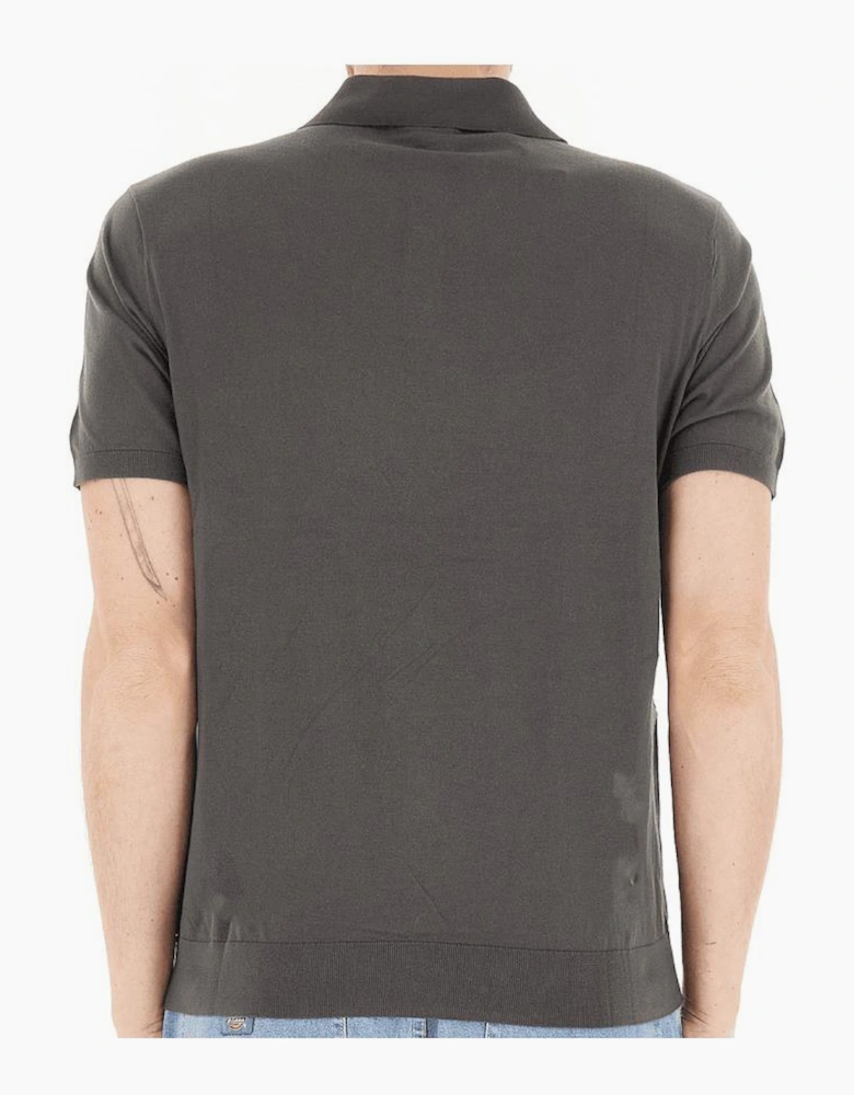 Regular Fit Embroidered Logo Knitted Raven Grey Polo Shirt