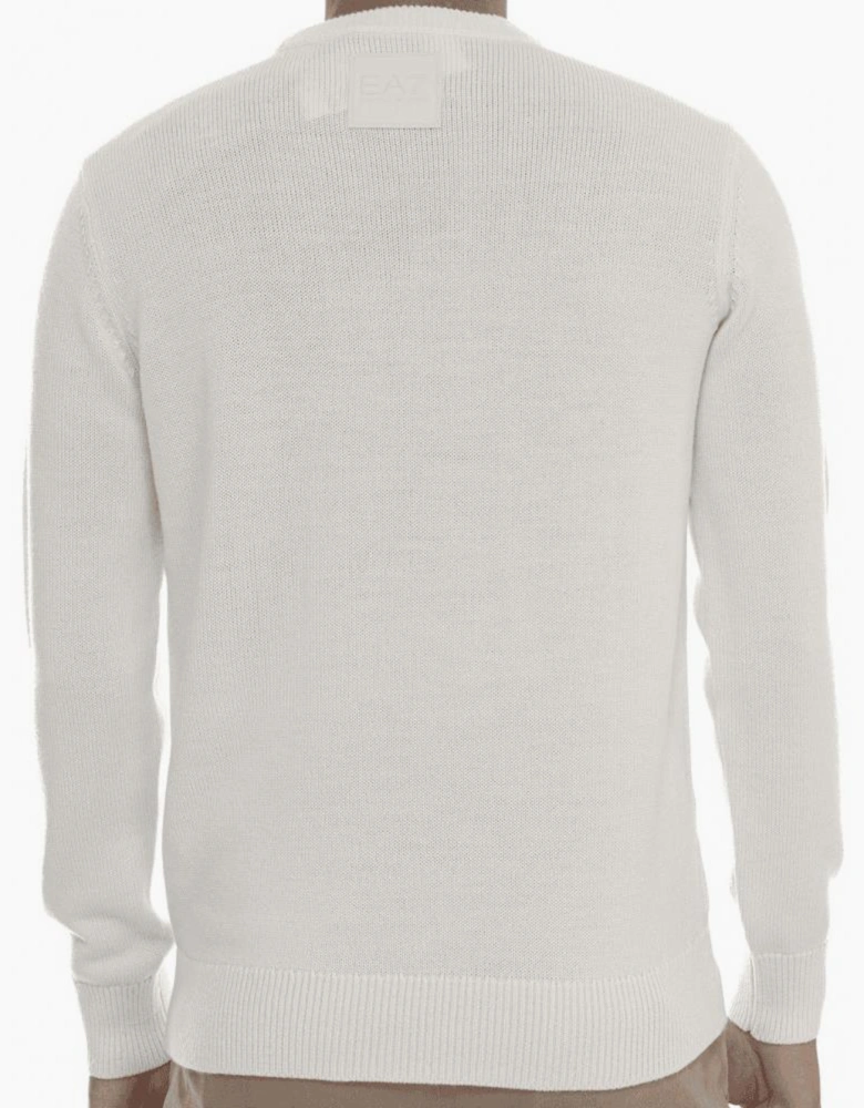 Crew Neck Rubber Logo Cream Knitwear Sweater